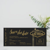 Black Las Vegas Boarding Pass Save the Date Card (Standing Front)
