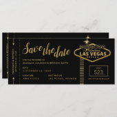 Black Las Vegas Boarding Pass Save the Date Card (Front/Back)