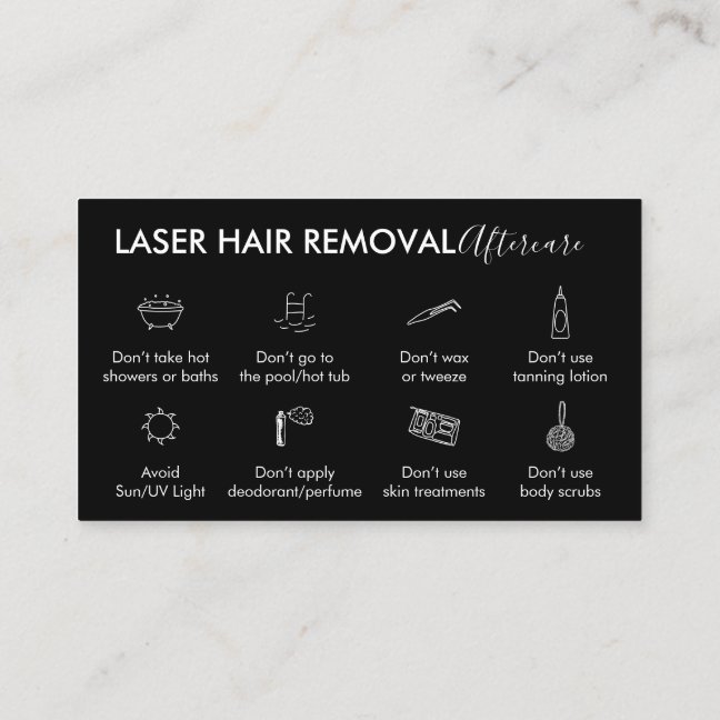 Black Laser Hair Removal Aftercare Instruction Business Card