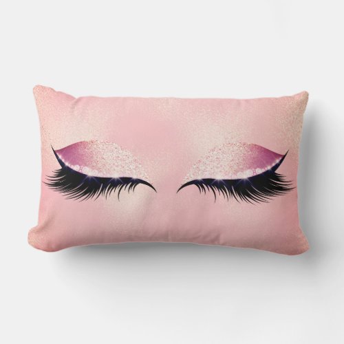 Black Lashes Pink Peach Glass Sleep Glitter Makeup Lumbar Pillow