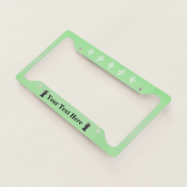 Black Laughing Tree White Ghosts Black Cat Green License Plate Frame (3/4)