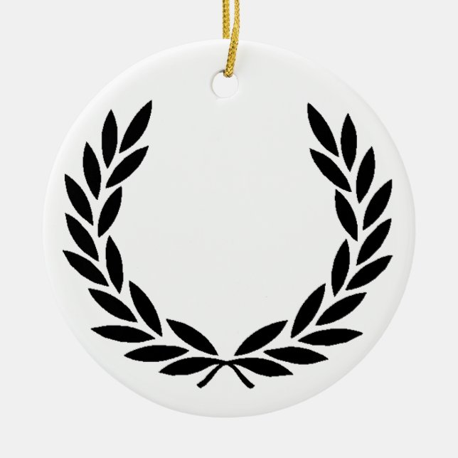 Black Laurel Wreath Ceramic Ornament (Front)