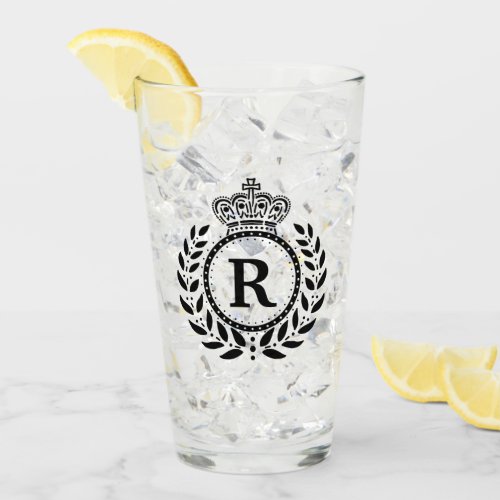 Black Laurel Wreath Crown  Royal Monogram Glass