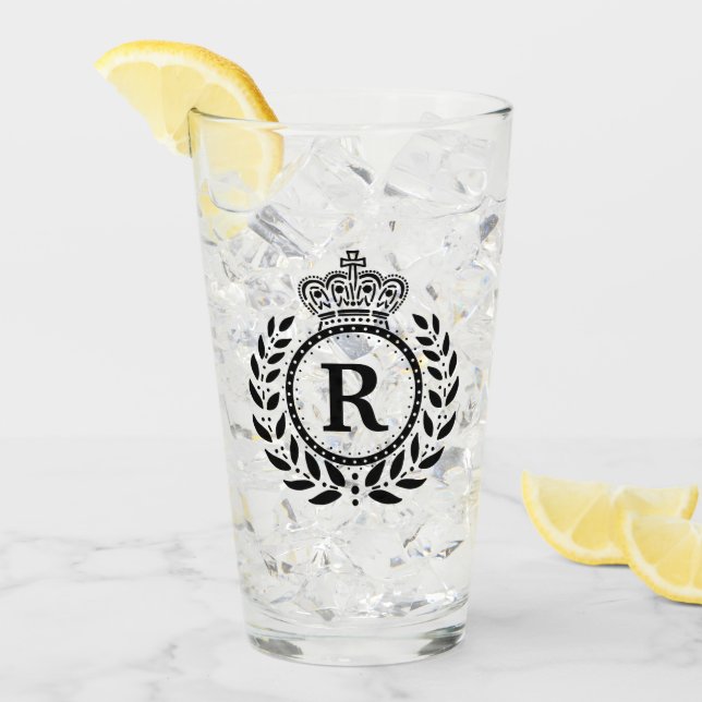 Black Laurel Wreath Crown | Royal Monogram Glass (Front Ice)