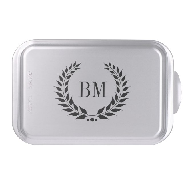 Black Laurel Wreath Custom Monogram Cake Pan (Front)