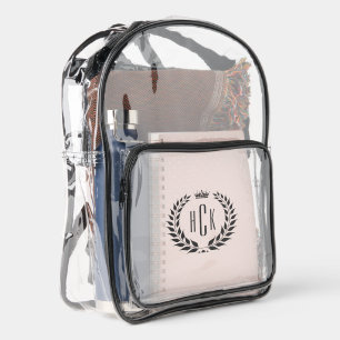 Black Laurel Wreath Custom Monogram Clear Backpack