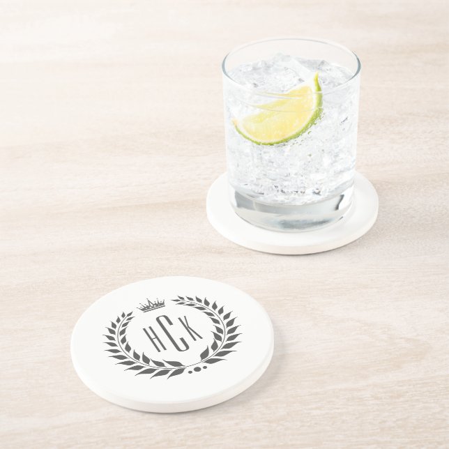 Black Laurel Wreath Custom Monogram Coaster (Side)