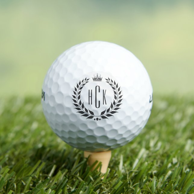 Black Laurel Wreath Custom Monogram Golf Balls (Insitu Tee)