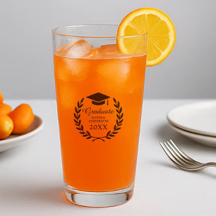 Black Laurel Wreath Grad Cap Graduate Name & Class Glass