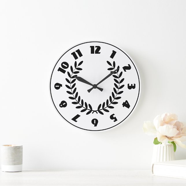 Black Laurel Wreath Greek Olive Branch Large Clock (Creator Uploaded)