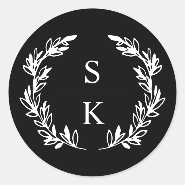 Black Laurel Wreath Monogram Wedding Seal (Front)