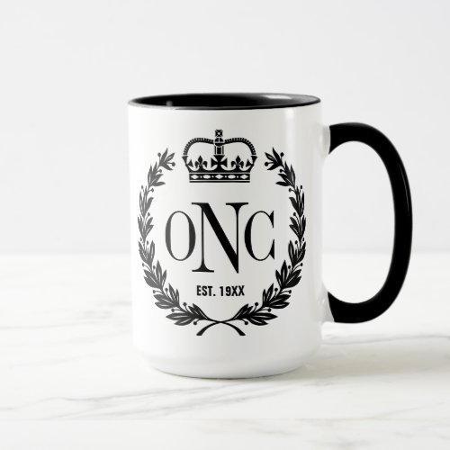 Black Laurel Wreath Monogrammed Logo Mug