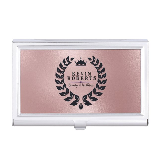 Black Laurel Wreath On Rose-gold Back Business Card Case (Front)
