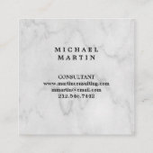 Black Laurel Wreath with Monogram on Marble Look Square Business Card (Back)