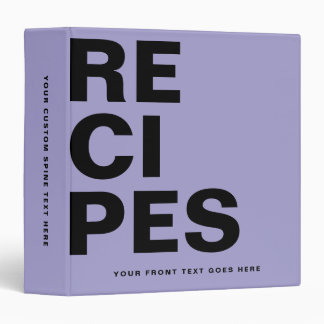 Black Lavander Bold Recipes Typography Monogram 3 Ring Binder