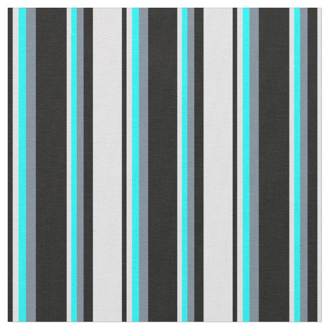 Black, Lavender, Cyan & Slate Gray Lined Pattern Fabric (Close Up)