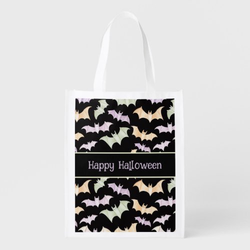 Black Lavender Mint Bats Halloween Cat Spider Grocery Bag