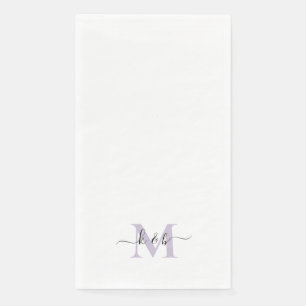 Black & Lavender Monogram Swash Script White Paper Guest Towels