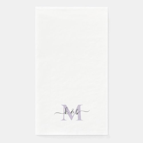 Black  Lavender Monogram Swash Script White Paper Guest Towels