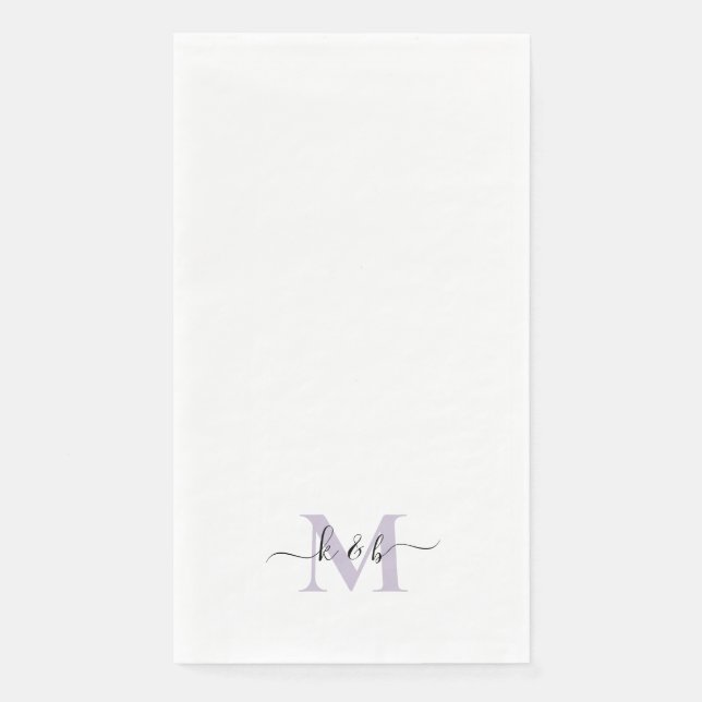 Black & Lavender Monogram Swash Script White Paper Guest Towels (Front)