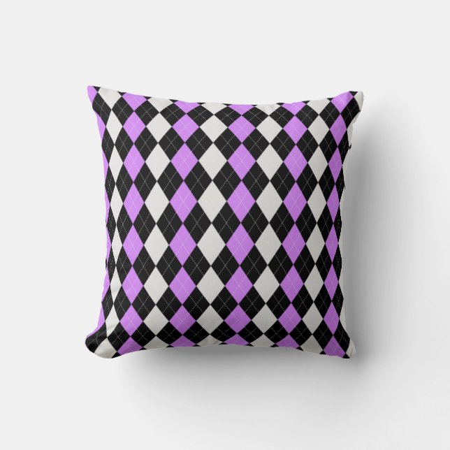 Black & LAVENDER PINK Diamonds ARGYLE Pattern Throw Pillow (Front)
