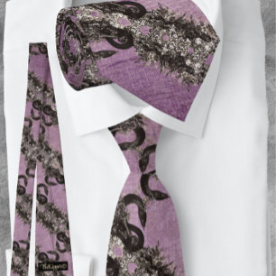 Black Lavender Snake Lace Design Neck Tie
