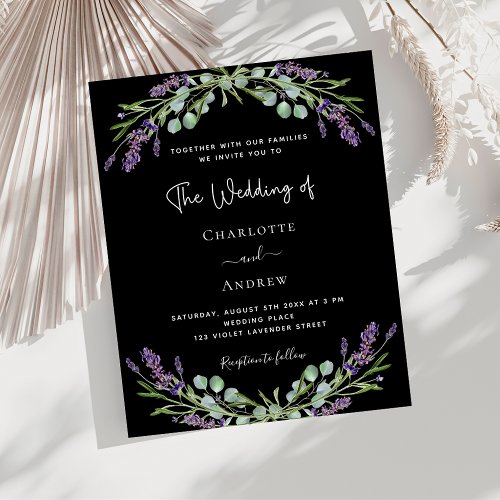 Black lavender violet budget wedding invitation