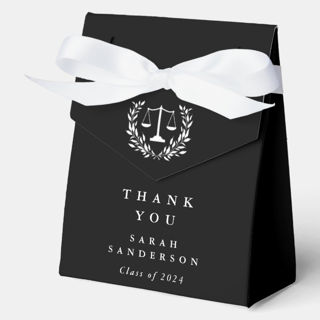 Black Law Scales+Laurel Wreath Graduation Favor Boxes (Front)