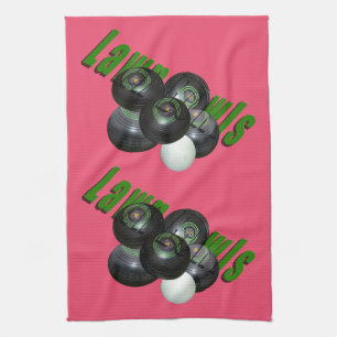 Black Lawn Bowls And Green Lawnbowls Logo, Pink Towel