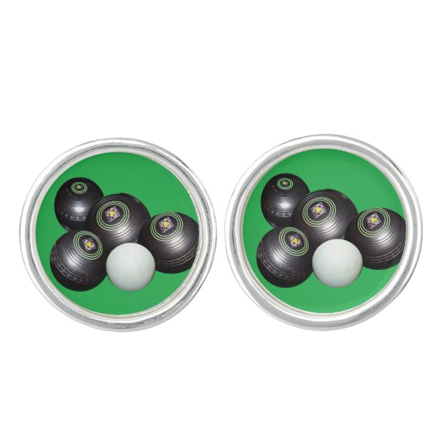 Black Lawn Bowls And Kitty, Cufflinks (Front)
