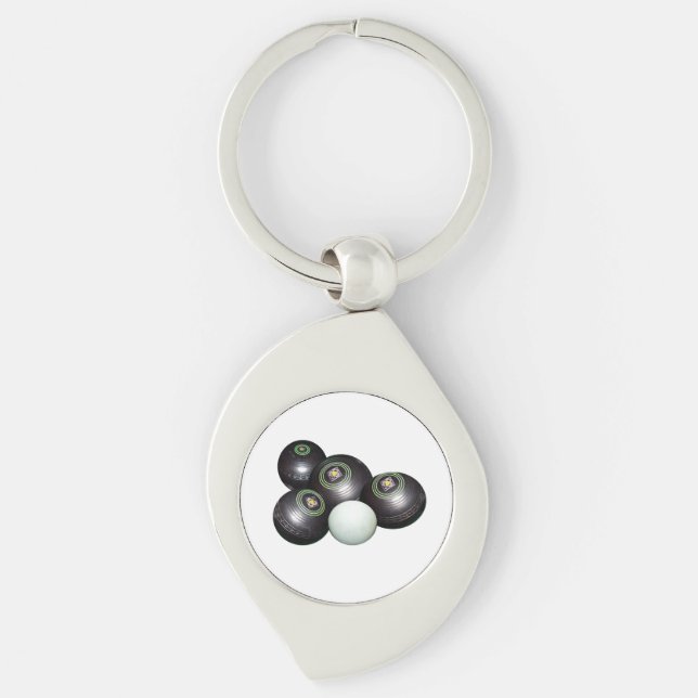 Black Lawn Bowls And Kitty, Keychain (Front)