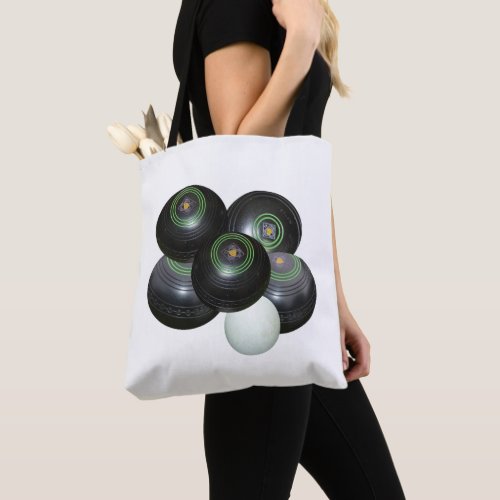 Black Lawn Bowls On White Tote Bag