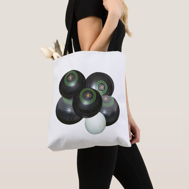 Black Lawn Bowls On White, Tote Bag (Close Up)