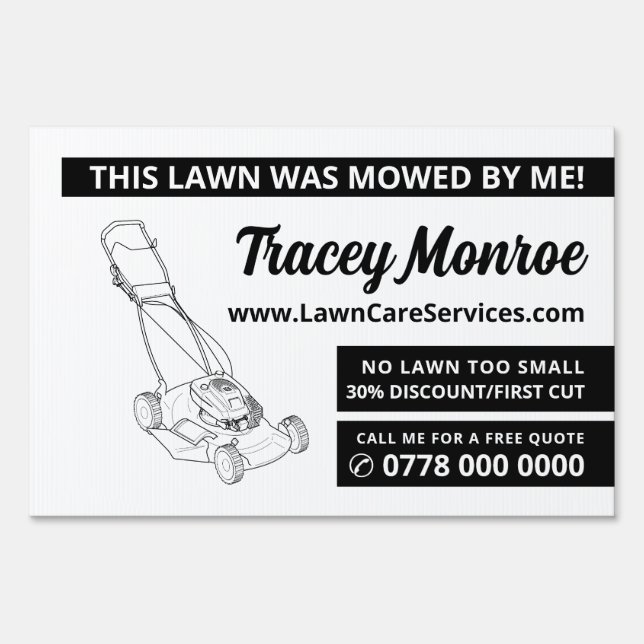 Black Lawn-Mower, Lawn Care Services Advertising Sign (Front)