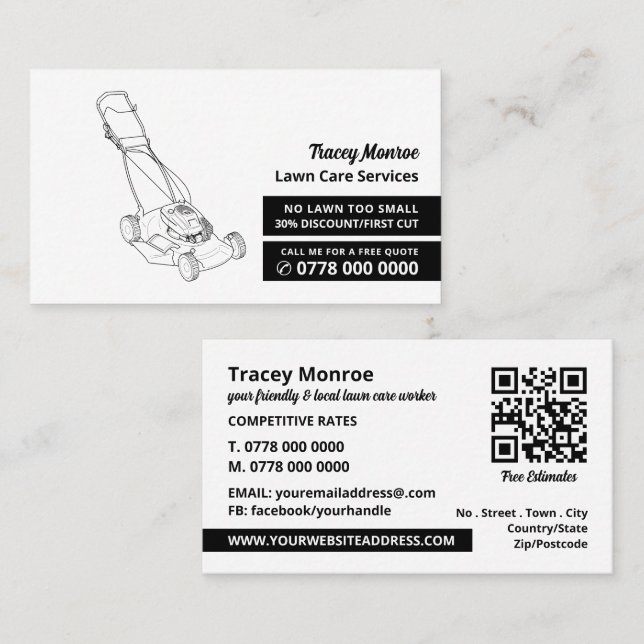Black Lawn-Mower, Lawn Care Services Business Card (Front/Back)