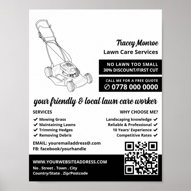 Black Lawn-Mower, Lawn Care Services Poster (Front)