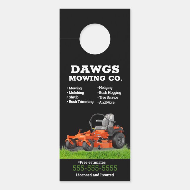 Black Lawn Service Door Hanger (Front)