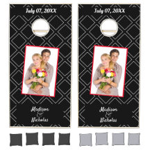 Black Lawn Wedding Game Photo White Font Cornhole