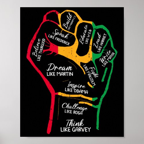 Black Leaders Power Fist Hand Black History Month  Poster