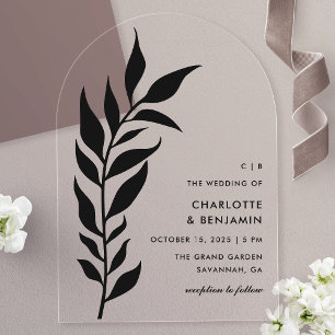 Black Leaf Arch Modern Wedding Acrylic Invitations