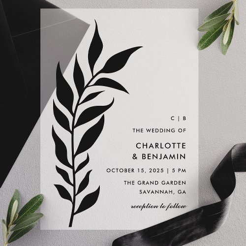 Black Leaf Arch Modern Wedding Vellum Invitations