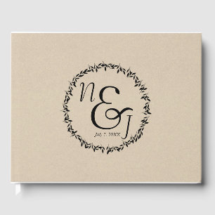 Black Leaf Botanical Rustic Modern Kraft Wedding Guest Book