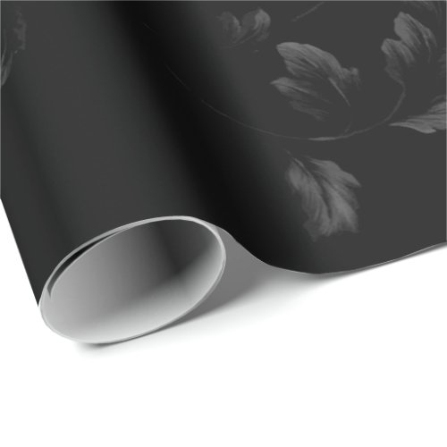 Black Leaf Floral Vine Pattern On Black Wrapping Paper