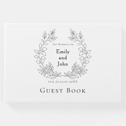 Black Leaf MonogramNamesDate Wedding Guest Book