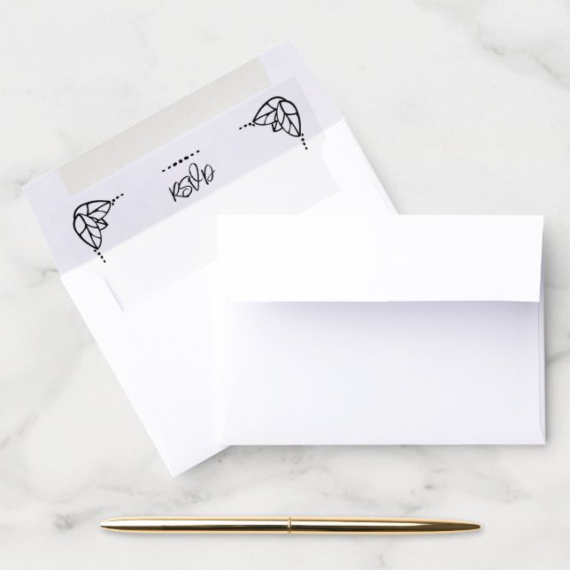 Black Leaf Triplet And Dots Frame RSVP Wedding Envelope Liner (Desk)