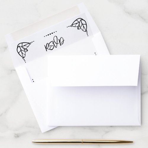 Black Leaf Triplet And Dots Frame RSVP Wedding Envelope Liner