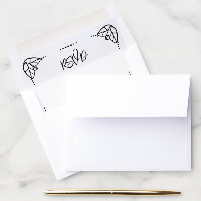 Black Leaf Triplet And Dots Frame RSVP Wedding Envelope Liner (Desk)
