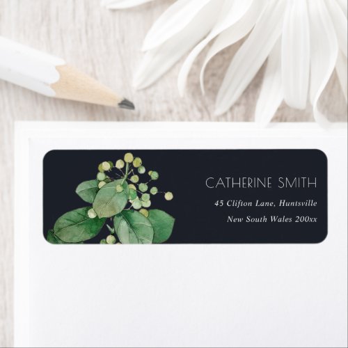 BLACK LEAFY FOLIAGE GREENERY WATERCOLOR ADDRESS LABEL