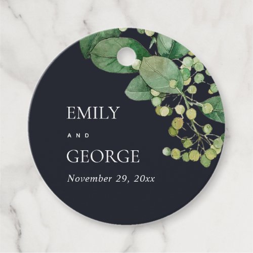 BLACK LEAFY FOLIAGE GREENERY WATERCOLOR WEDDING FAVOR TAGS