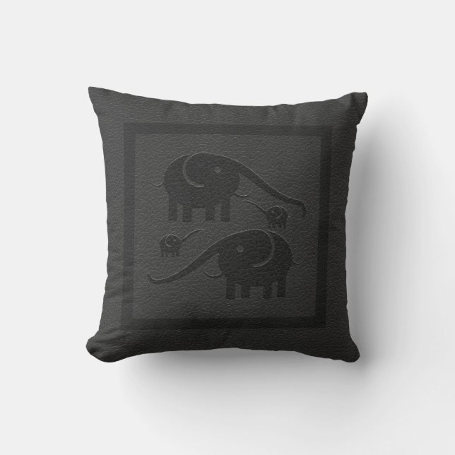 Black Leather And Black Elephants Throw Pillow (Front)